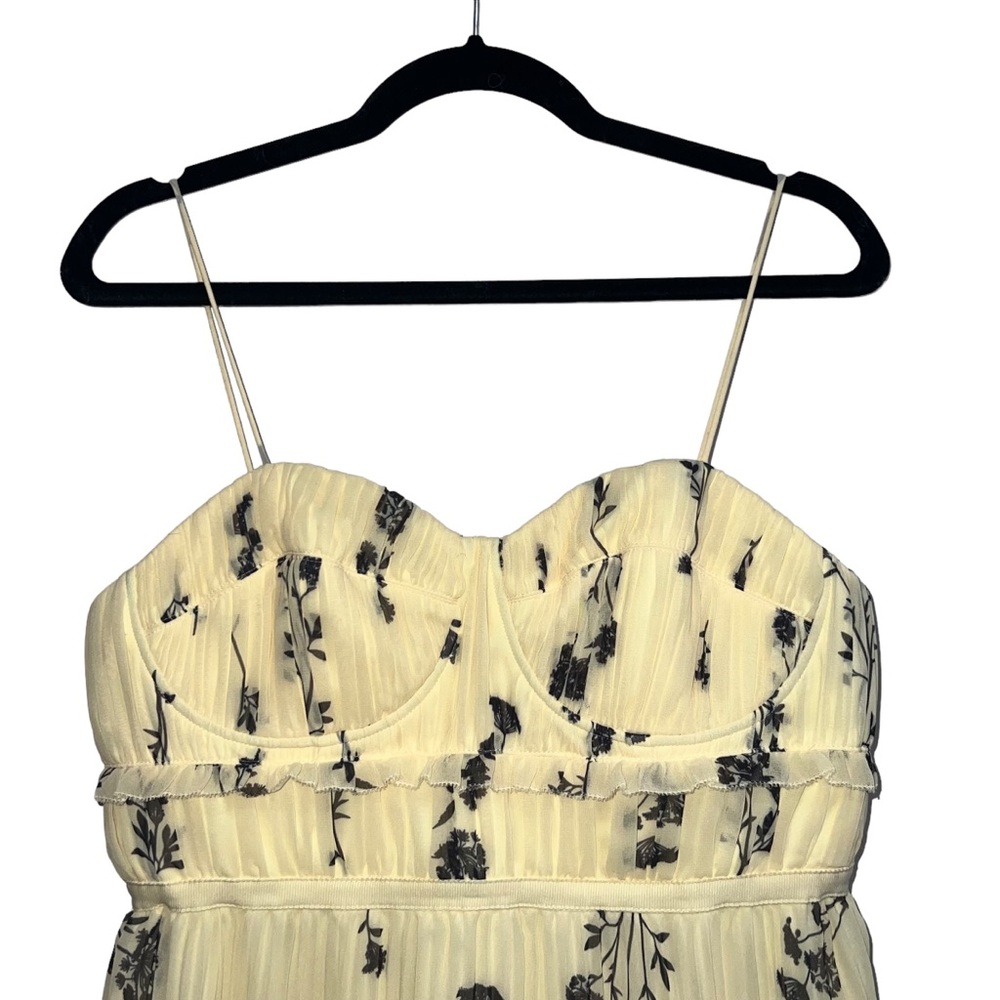 Self Portrait Yellow Floral Silhouette Chiffon Tiered Midi Dress Pastel Yellow - Picture 6 of 15